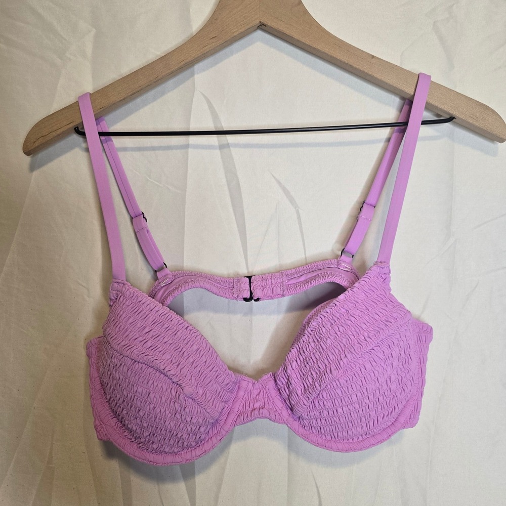 Vetchy Smocked Underwire Bikini Top Women Large Purple Nylon Blend Pastel Beach